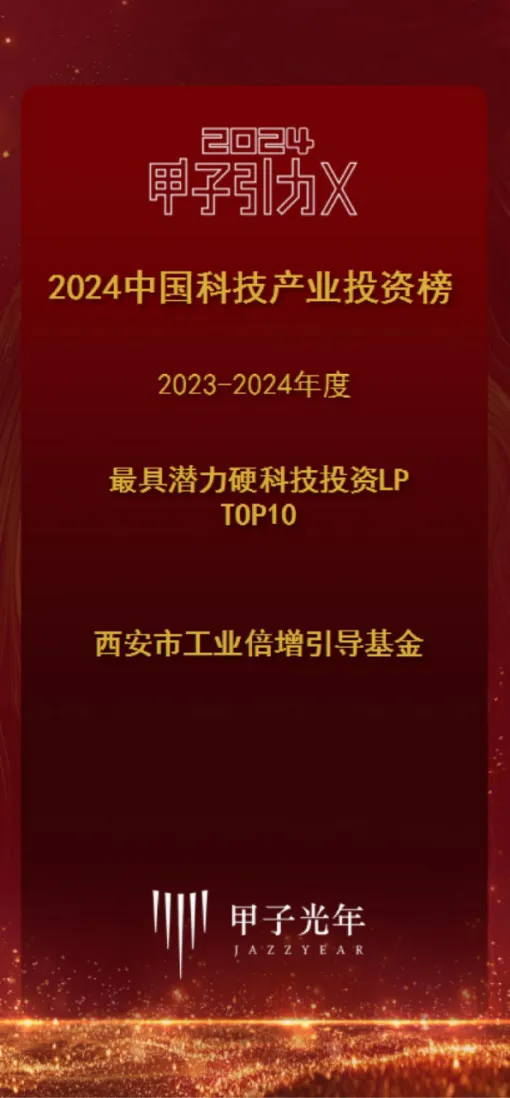 奮楫爭先，載譽前行④ || 西安市工業(yè)倍增引導基金榮獲2023-2024年度最具潛力硬科技投資LP TOP10
